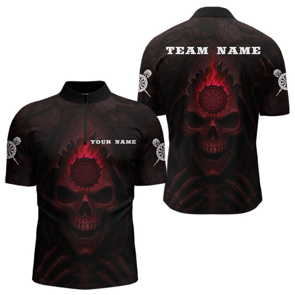 Maxcorners Red Flaming Dartboard In The Grim Men's Team Shirt - Custom Name For Darts Jersey LM2206