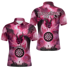 Maxcorners Men's Custom Darts Polo Shirt Thunder Dragon & Dartboard, Darts Jersey For Fans | Pink LM1008