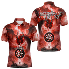 Maxcorners Men's Custom Darts Polo Shirt Thunder Dragon & Dartboard, Darts Jersey For Fans | Red LM1008