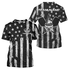 Maxcorners Custom Black-White Patriotic Pickleball T-Shirt For Men US Flag Grunge Pickleball Jersey LM1109