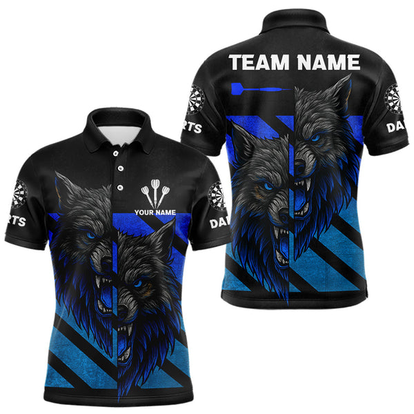 Maxcorners Personalized Azure Wolf & Arrow Men's Darts Shirt - Custom Name For Darts Jersey LM2206