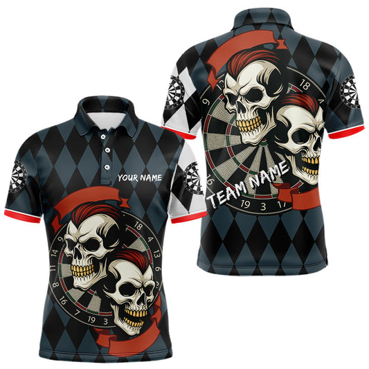 Maxcorners Red-Haired Skulls With Dartboard Men's Navy Darts Shirt - Custom Name For Players LM2206