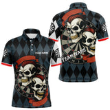Maxcorners Red-Haired Skulls With Dartboard Men's Navy Darts Shirt - Custom Name For Players LM2206