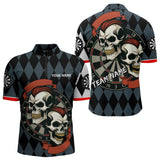 Maxcorners Red-Haired Skulls With Dartboard Men's Navy Darts Shirt - Custom Name For Players LM2206