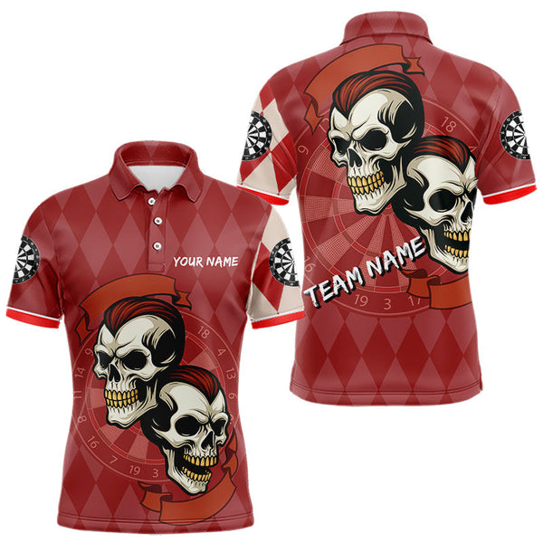 Maxcorners Red-Haired Skulls With Dartboard Men's Red Darts Shirt - Custom Name For Players LM2206