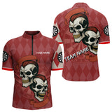 Maxcorners Red-Haired Skulls With Dartboard Men's Red Darts Shirt - Custom Name For Players LM2206