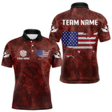 Maxcorners US Flag & Map Dartboard Men's Red Darts Shirt - Custom Name For Darts Jersey LM2206