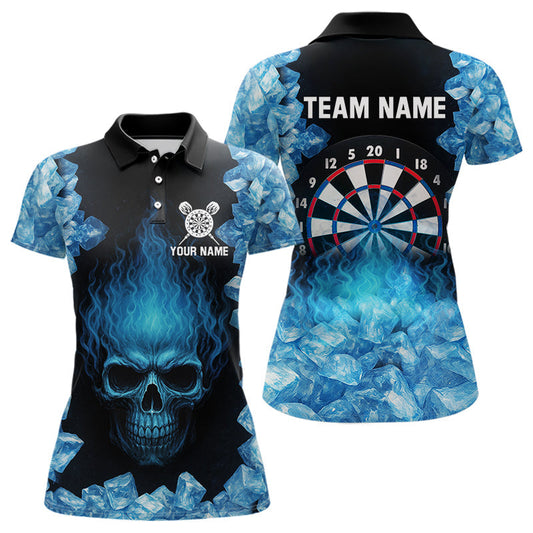 Maxcorners Ice Flame Skull & Dartboard Custom Darts Polo Shirt For Men - Darts Team Jersey LM1307