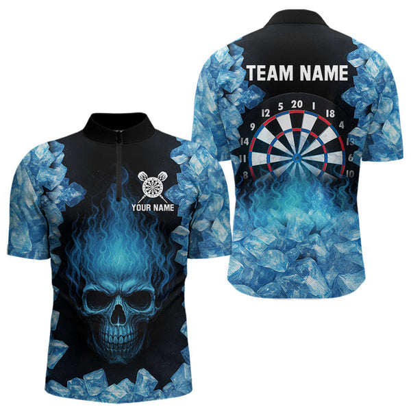 Maxcorners Ice Flame Skull & Dartboard Custom Darts Polo Shirt For Men - Darts Team Jersey LM1307