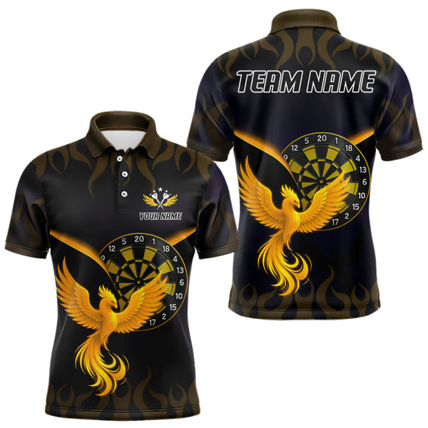 Maxcorners Men's Darts Polo & 1/4-Zip Shirt Custom Phoenix Flame Dartboards, Darts Jersey | Yellow TU1108