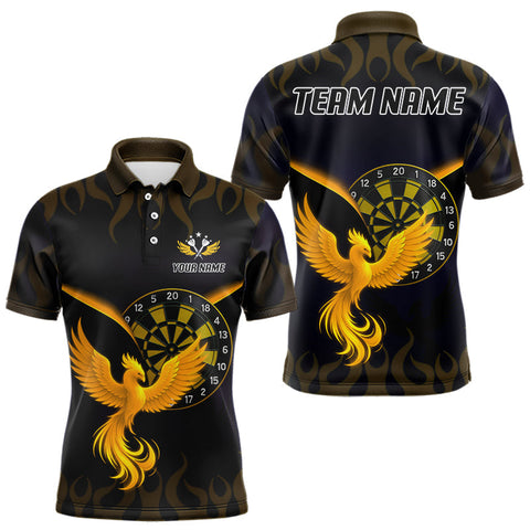 Maxcorners Men's Darts Polo & 1/4-Zip Shirt Custom Phoenix Flame Dartboards, Darts Jersey | Yellow TU1108