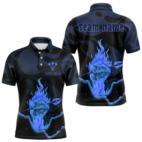 Maxcorners Flaming Hand & Dart Arrow Men's Darts Shirts Custom Name & Team Darts Jersey | Blue TU1108