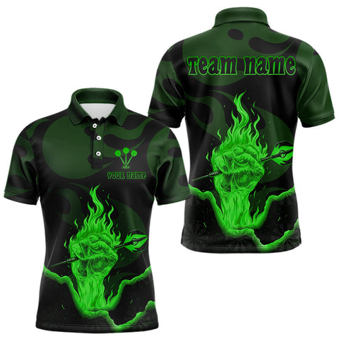 Maxcorners Flaming Hand & Dart Arrow Men's Darts Shirts Custom Name & Team Darts Jersey | Green TU1108