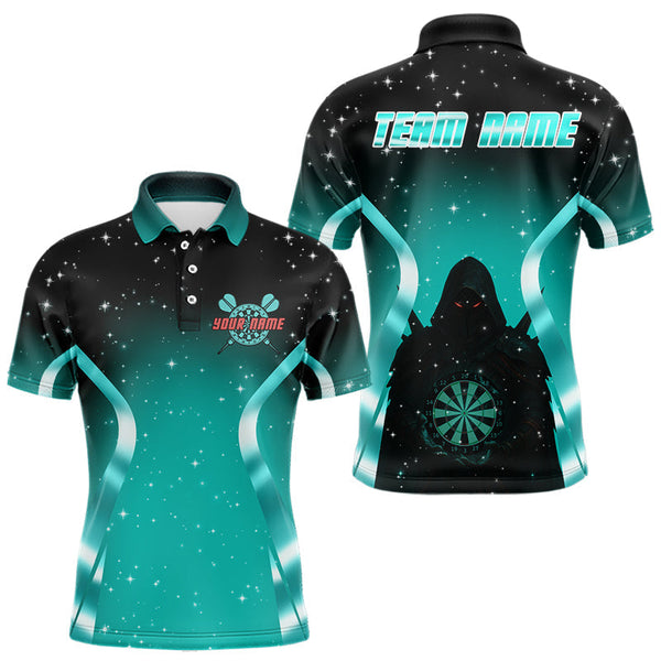 Maxcorners Galaxy Turquoise With Dartboard Darts Shirt For Men - Custom Dart Player Uniform LM2206