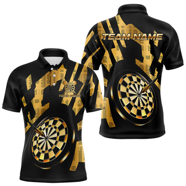 Maxcorners Gold Dartboard & Arrow Men's Darts Polo Shirt - Custom Name For Players LM1307