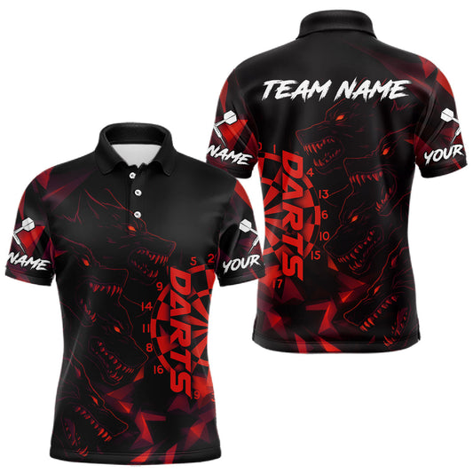 Maxcorners Custom Black And Red Wolf Dartboard Dart Jersey For Men Outfits Dart Team Jerseys LM1109