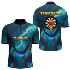 Maxcorners Lightning Turquoise Flame Hand & Darts Men's Darts Shirt - Custom Name For Players MT2306