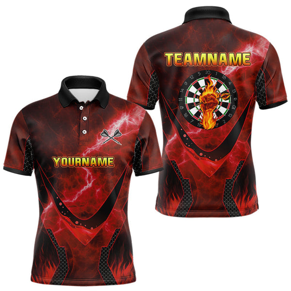 Maxcorners Lightning Red Flame Hand & Darts Men's Darts Shirt - Custom Name For Players LM3006
