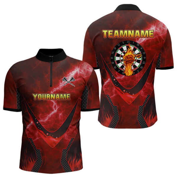 Maxcorners Lightning Red Flame Hand & Darts Men's Darts Shirt - Custom Name For Players LM3006