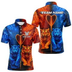 Maxcorners Water-Flame Tiger Dart Arrow Men's Darts Polo Shirt - Custom Name For Darts Jersey TU1407