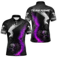 Maxcorners Men's Patriotic Dart Shirt Personalized US Flag Skull & Eagle With Dart Jerseys | Purple TU1108