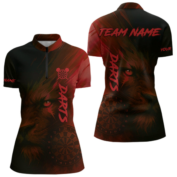 Maxcorners Custom Black-Red Horror Lion Dartboard Dart Polo Shirt For Men Grunge Dart Jerseys MT1309