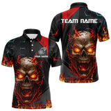 Maxcorners Red Flame Skull Darts Mens Polo Shirt Custom Scary Darts Shirt For Men Cool Dart Jerseys