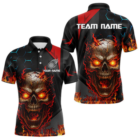 Maxcorners Red Flame Skull Darts Mens Polo Shirt Custom Scary Darts Shirt For Men Cool Dart Jerseys
