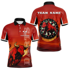 Maxcorners Red Rampage Bull & Cracked Dartboard Men's Darts Shirt - Custom Name For Players MT2306