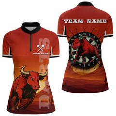 Maxcorners Red Rampage Bull & Cracked Dartboard Men's Darts Shirt - Custom Name For Players MT2306