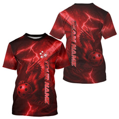 Maxcorners Custom Lightning Red-Black Dragon Pickleball Ball T-Shirt For Men Outfit Pickleball Jersey MT1309