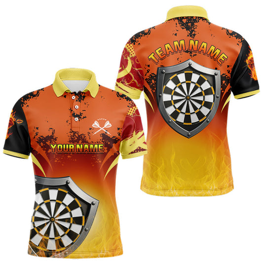 Maxcorners Flaming Shield Dartboard Multi Color Darts Shirt For Men - Custom Name For Players