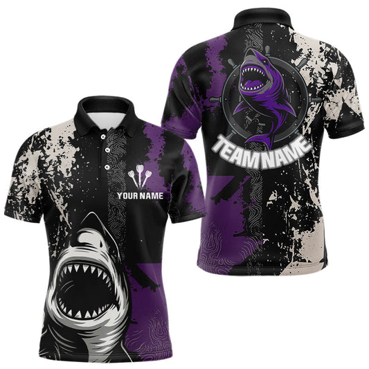 Maxcorners Back & Purple Shark Dartboard Grunge Men's Darts Shirt - Custom Name For Players