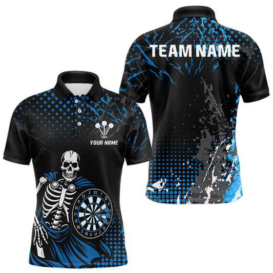 Maxcorners Black Blue Dartboard Skeleton Grunge Men's Darts Shirt - Custom Name For Players