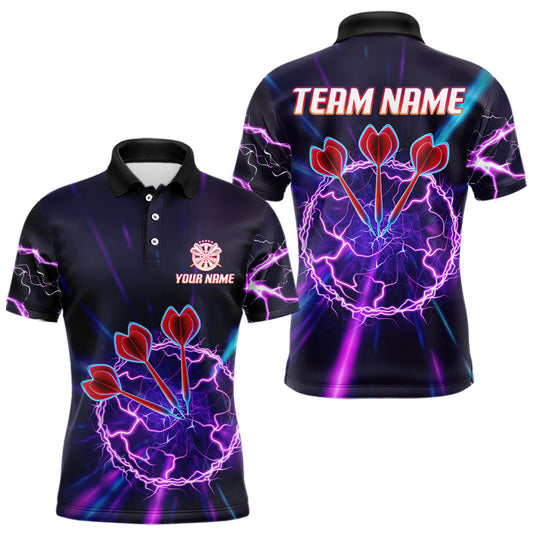 Maxcorners Purple Circle Thunder & Red Dart Arrows Men's Darts Shirt - Custom Name For Players