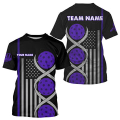 Maxcorners Pickleball's In My DNA Custom Men's Patriotic Pickleball T-Shirt | Purple LM1708