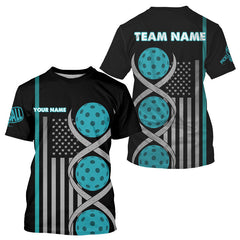 Maxcorners Pickleball's In My DNA Custom Men's Patriotic Pickleball T-Shirt | Turquoise LM1708