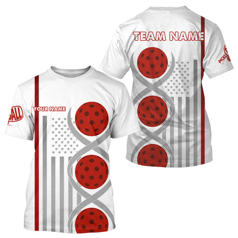 Maxcorners Pickleball's In My DNA Custom Men's Patriotic Pickleball T-Shirt | White  LM1708