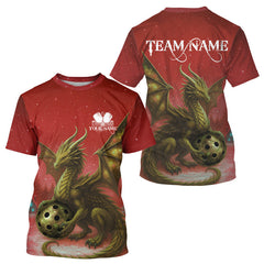 Maxcorners Custom Gold Dragons Red Christmas Pickleball T-Shirt For Men Xmas Pickleball Jersey MT1309