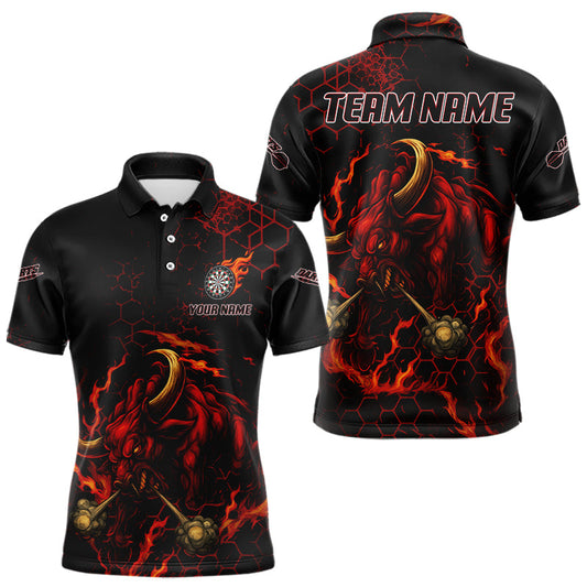 Maxcorners Red Hexagons Halftone Darts Custom Bull Darts Shirt For Men - Name & Team For Players
