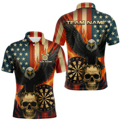 Maxcorners Custom Men's US Flag Patriotic Darts Shirt Flame Eagle Retro Dart Jerseys, Darts Team LM1708