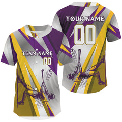 Maxcorners Personalized Purple-Yellow Baseball Jersey Men Plays Baseball, Youth Baseball Shirt LM2608