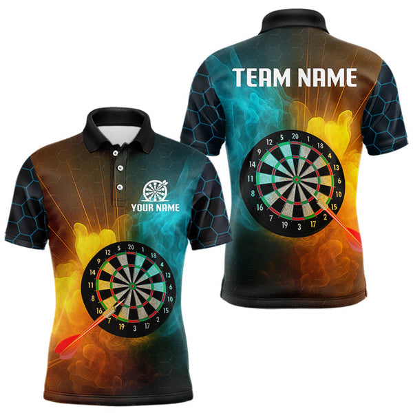 Maxcorners Turquoise & Yellow Smoke Dartboard Darts Shirt For Men - Custom Name & Team Jersey LM3006
