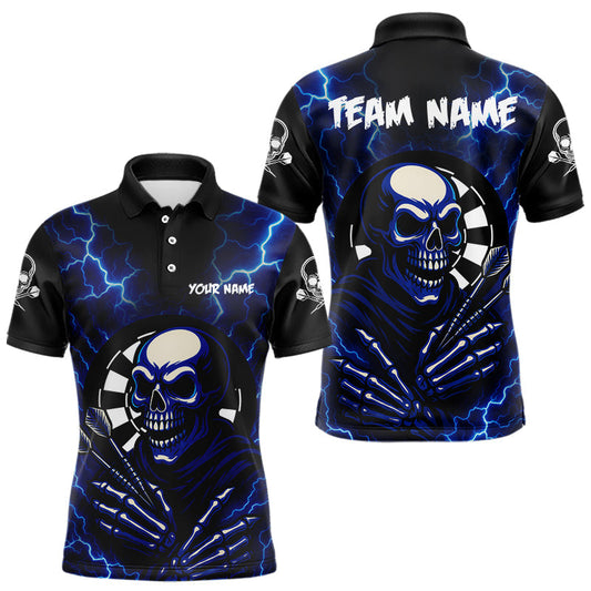 Maxcorners Thunder Lightning Skeleton Dartboard Blue Darts Shirt For Men - Custom Name & Team LM3006
