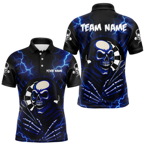 Maxcorners Thunder Lightning Skeleton Dartboard Blue Darts Shirt For Men - Custom Name & Team LM3006