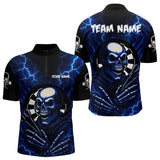 Maxcorners Thunder Lightning Skeleton Dartboard Blue Darts Shirt For Men - Custom Name & Team LM3006