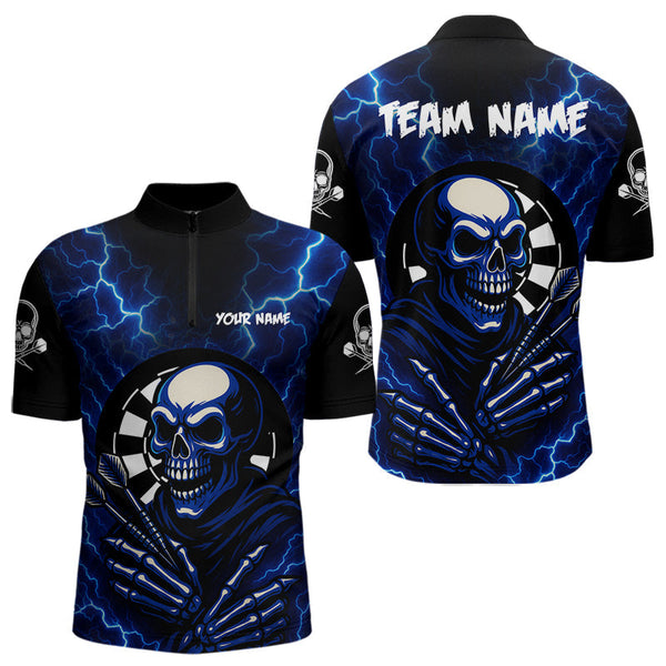 Maxcorners Thunder Lightning Skeleton Dartboard Blue Darts Shirt For Men - Custom Name & Team LM3006