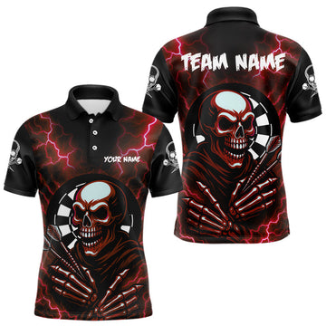 Maxcorners Thunder Lightning Skeleton Dartboard Red Darts Shirt For Men - Custom Name & Team LM3006