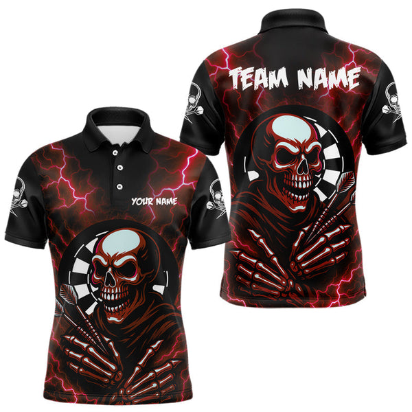 Maxcorners Thunder Lightning Skeleton Dartboard Red Darts Shirt For Men - Custom Name & Team LM3006