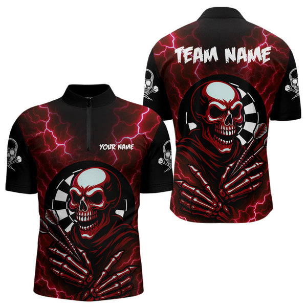 Maxcorners Thunder Lightning Skeleton Dartboard Red Darts Shirt For Men - Custom Name & Team LM3006